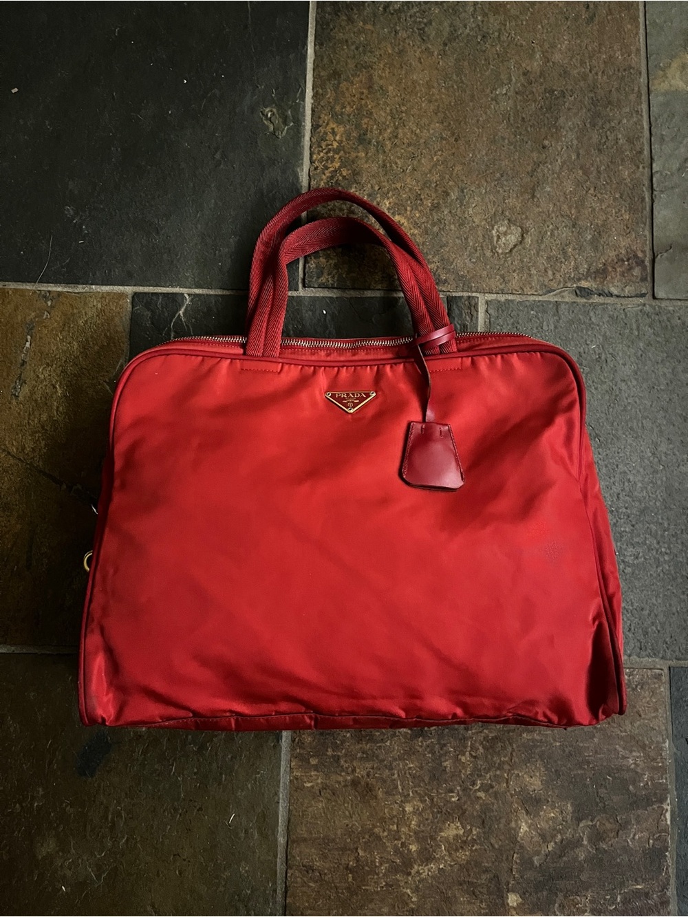 Prada Red Nylon Top Handle Bag